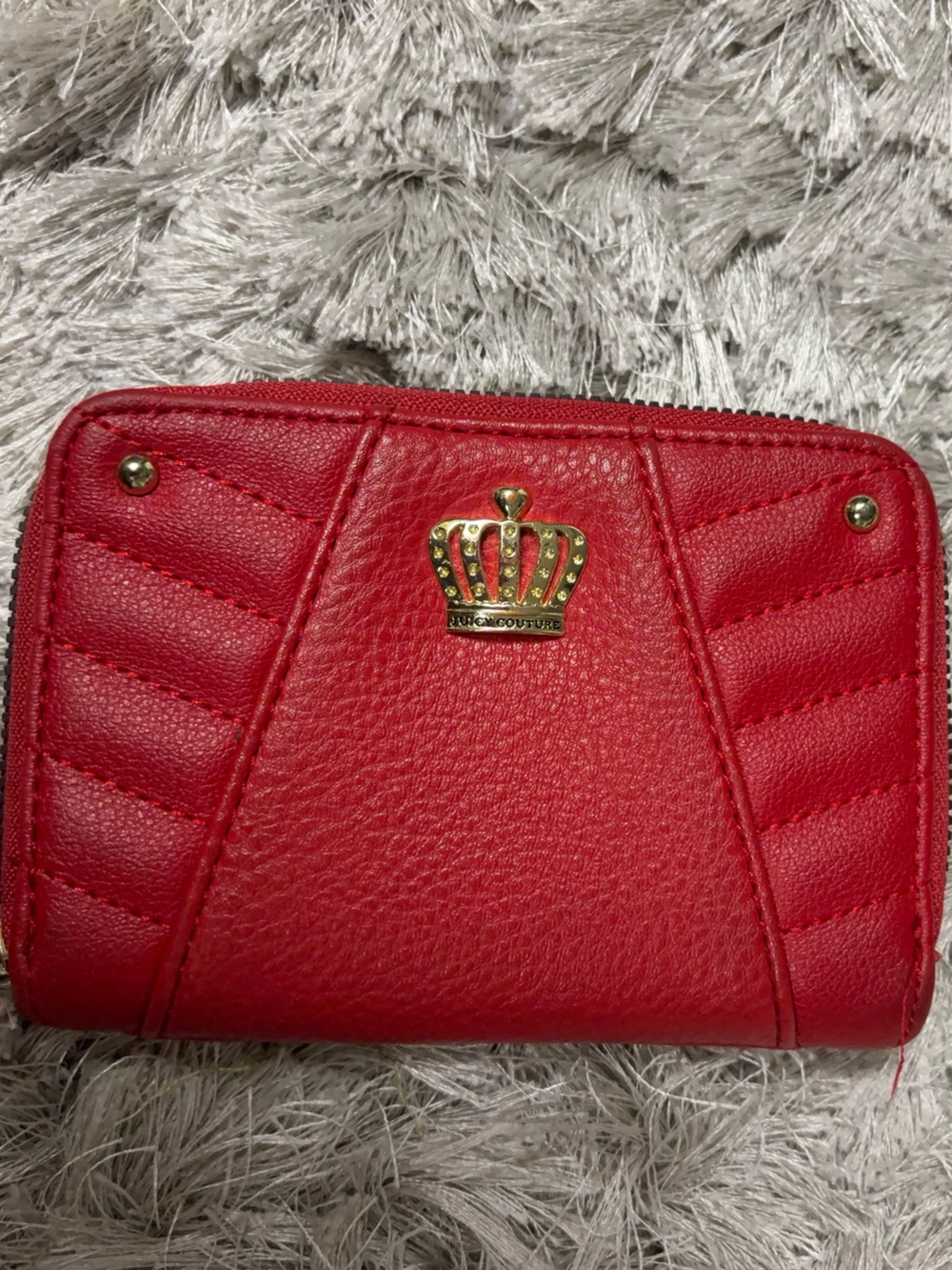 Juicy Couture Red Quilted Zip Wallet - Crown Accent